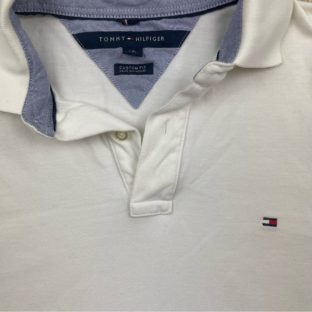 Tommy Hilfiger White Polo Shirt Men’s Size Large 100% Cotton - Picture 2 of 4